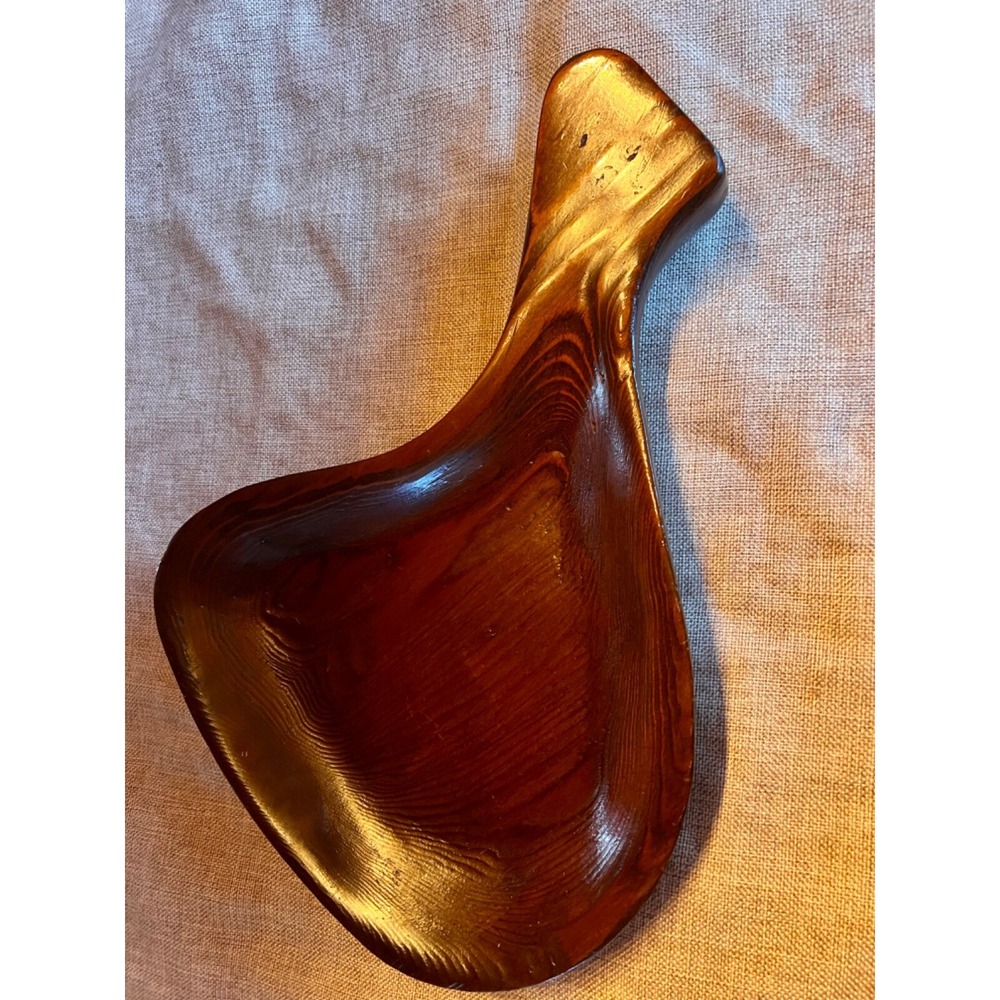 Vintage‎ Artisian Handcrafted Solid Wood Bowl or Handled Serving Tray 15" x 11"